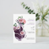 フローラティーカップパールヴィンテージブライダルシャワーパーティー 招待状 (スタンド正面)