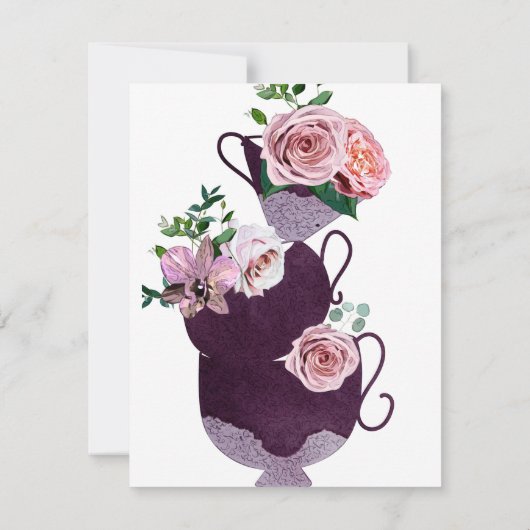 フローラティーカップパールヴィンテージブライダルシャワーパーティー 招待状 (裏面)