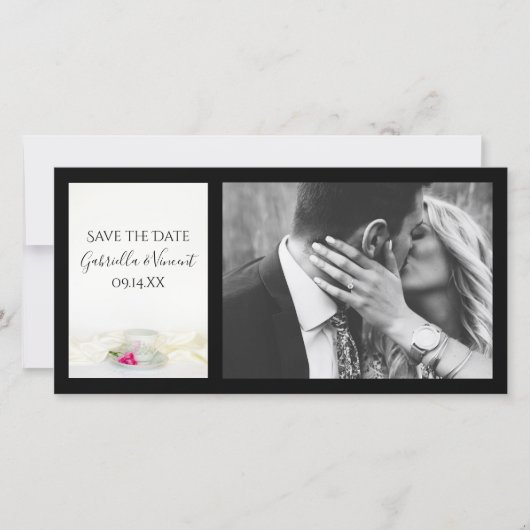 フローラティーカップピンクのバラの結婚式の日付を保存 セーブザデート (正面)