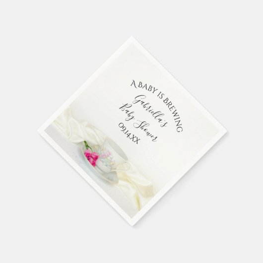 フローラティーカップピンクのバラベビーは醸造シャワー スタンダードカクテルナプキン (角)