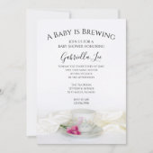 フローラティーカップピンクのバラベビーは醸造シャワー 招待状 (正面)