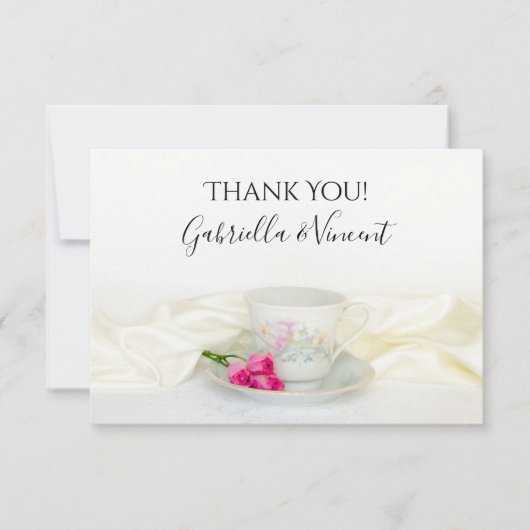 フローラティーカップピンク結婚ローズの感謝状 サンキューカード (正面)