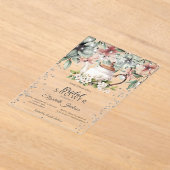 フローラティーカップブラシストロークブライダルシャワー アクリル招待状 (レイダウン)