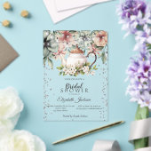 フローラティーカップブラシストロークブライダルシャワー アクリル招待状 (インサイチュ (ウェディング))