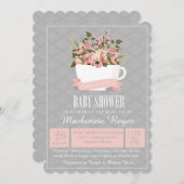 フローラティーカップベビーシャワー招待状、紅茶パーティー 招待状 (正面/裏面)