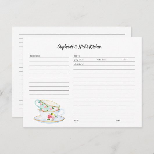 フローラティーカップレシピカードテンプレート 案内ポストカード (正面/裏面)