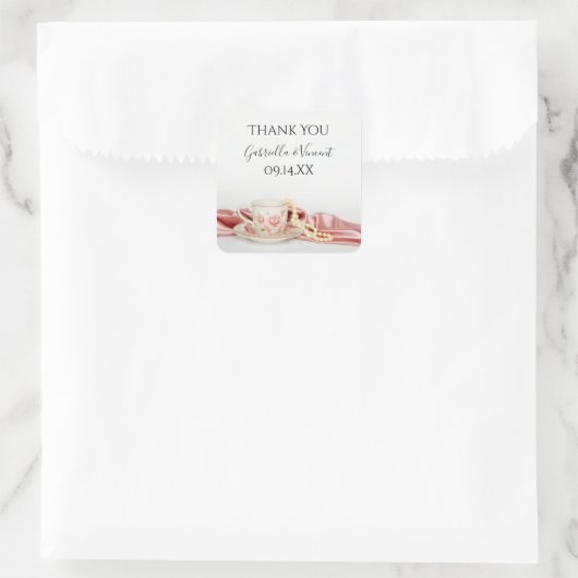 フローラティーカップ結婚真珠の感謝メッセージカード スクエアシール (バッグ)