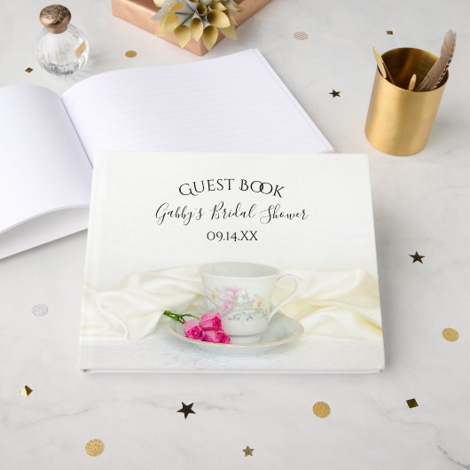 フローラティーカップ&ピンクローズブライダルシャワー ゲストブック (正面見開き)