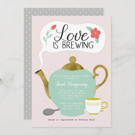 フローラティーパーティーブライダルシャワー愛が醸造 招待状 (正面/裏面)