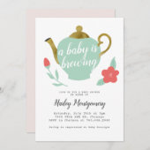 フローラティーパーティーベビーシャワーベビーが醸造 招待状 (正面/裏面)