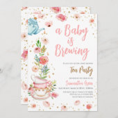 フローラティーパーティーベビーシャワー 招待状 (正面/裏面)