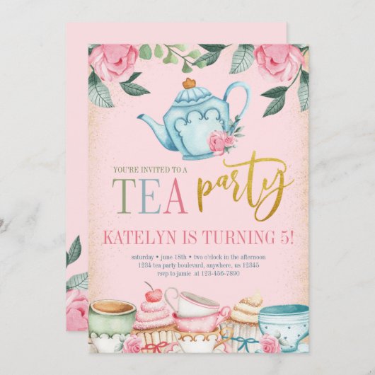 フローラティーパーティー誕生日招待状 招待状 (正面/裏面)