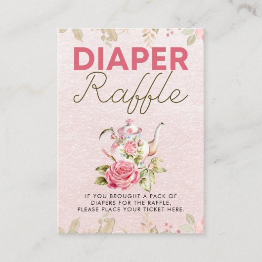 フローラティーパーティー赤ちゃんシャワーおむつラッフルサイン エンクロージャーカード (正面)