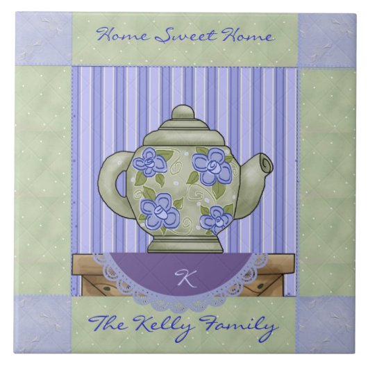 フローラティーポットキルトブロック装飾タイル タイル (正面)