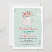 フローラティーポットティーパーティーブライダルシャワー 招待状 (正面)