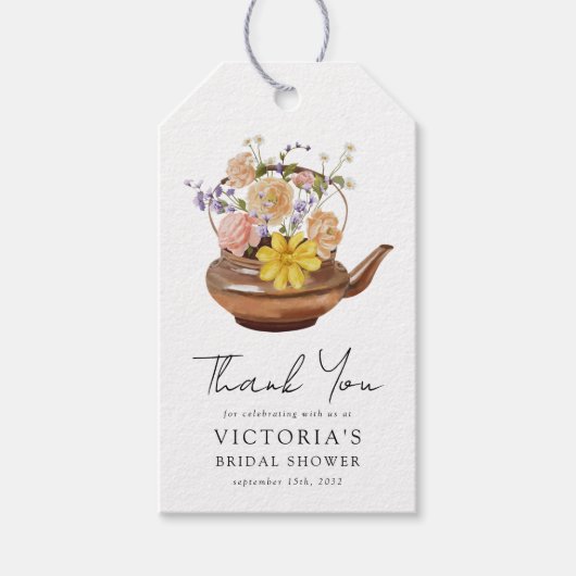 フローラティーポットブライダルシャワーのお願い ギフトタグ (正面)