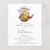 フローラティーポットブライダルシャワーティーパーティの招待状 (正面)