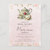 フローラティーポットブライダルシャワーティーパーティの招待状 ポストカード (正面)