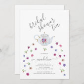 フローラティーポットブライダルシャワーティーパーティの招待状 招待状 (正面/裏面)