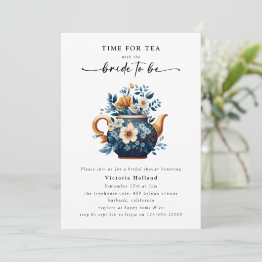 フローラティーポットブライダルシャワーティーパーティの招待状 招待状 (スタンド正面)