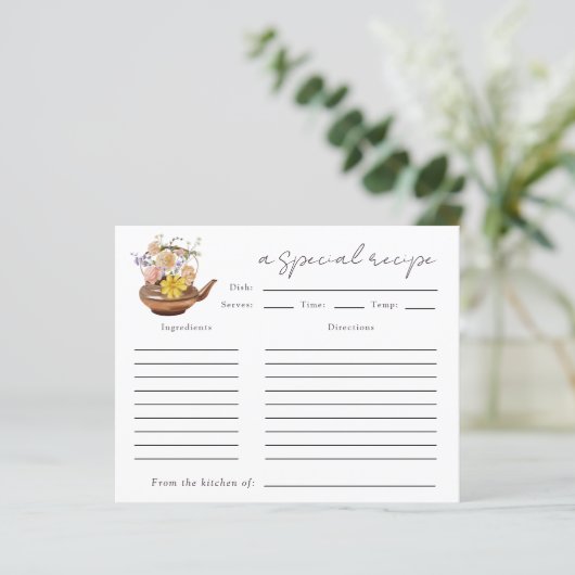フローラティーポットブライダルシャワーティーパーティーレシピカード (スタンド正面)