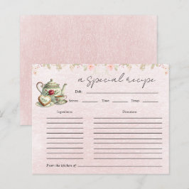 フローラティーポットブライダルシャワーティーパーティーレシピカード