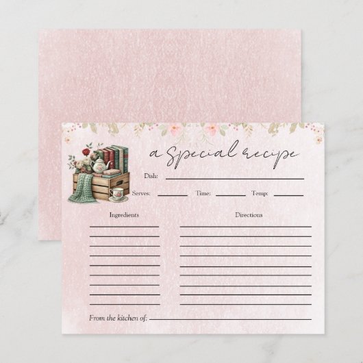 フローラティーポットブライダルシャワーティーパーティーレシピカード (正面/裏面)