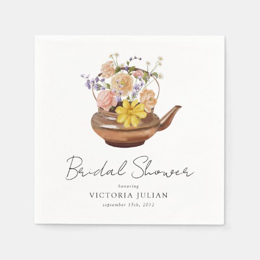 フローラティーポットブライダルシャワーティーパーティー スタンダードカクテルナプキン (正面)