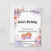 フローラティーポットラベンダー誕生日 招待状 (正面)