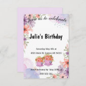 フローラティーポットラベンダー誕生日 招待状 (正面/裏面)