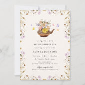 フローラティーポットワイルドフラワーフレームブライダルシャワーティー 招待状 (正面)