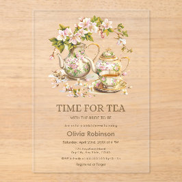 フローラティーポット時間の紅茶ブライダルシャワー アクリル招待状