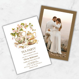 フローラティーポット茶パーティーフォトブライダルシャワー 招待状