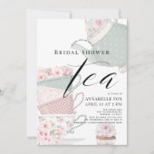 フローラティーポット&ティーカップピンクブライダルシャワー 招待状 (正面)