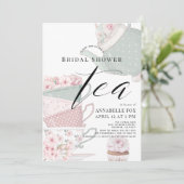 フローラティーポット&ティーカップピンクブライダルシャワー 招待状 (スタンド正面)