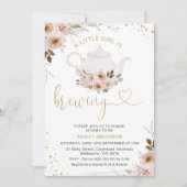 フローラティーポットA小さな女の子は赤ちゃんシャワーを醸造している 招待状 (正面)