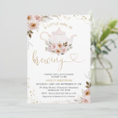 フローラティーポットA小さな女の子は赤ちゃんシャワーを醸造している 招待状 (スタンド正面)