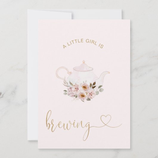 フローラティーポットA小さな女の子は赤ちゃんシャワーを醸造している 招待状 (裏面)