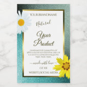 フローラティール(緑がかった色)とブルーグリッターのホワイト製品ラベル フードラベル (シングルラベル)