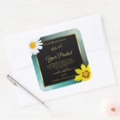 フローラティール(緑がかった色)とブルーグリッターブラック製品ラベル スクエアシール (封筒)