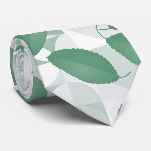 フローラティール（緑がかった色）と白色の熱帯離れパターン ネクタイ (ロール)