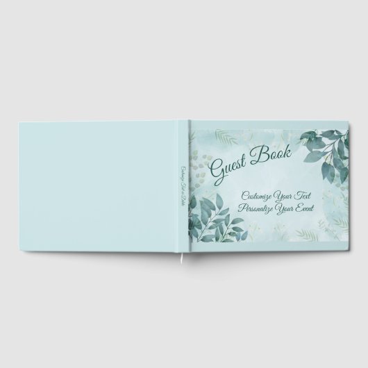 フローラティール(緑がかった色)の葉ラブリーロマンチックお祝い ゲストブック (全面)