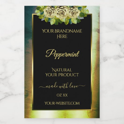 フローラティール(緑がかった色)グリーンマーブルブラック製品ラベルバラ フードラベル (シングルラベル)