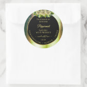 フローラティール（緑がかった色）グリーンマーブルブラック製品ラベルバラ ラウンドシール (バッグ)