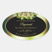 フローラティール（緑がかった色）グリーンマーブルブラック製品ラベルバラ 楕円形シール (正面)