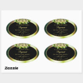 フローラティール(緑がかった色)グリーンマーブルブラック製品ラベルバラ 楕円形シール (シート)