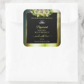 フローラティール（緑がかった色）グリーン大理石ブラック製品ラベルロゴ スクエアシール (バッグ)