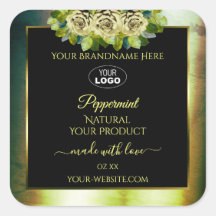 フローラティール（緑がかった色）グリーン大理石ブラック製品ラベルロゴ