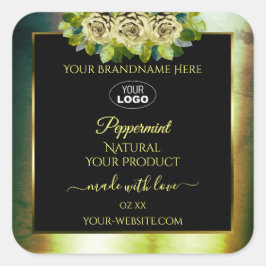 フローラティール（緑がかった色）グリーン大理石ブラック製品ラベルロゴ スクエアシール