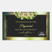 フローラティール（緑がかった色）グリーン大理石ブラック製品ラベルロゴ 長方形シール (正面)